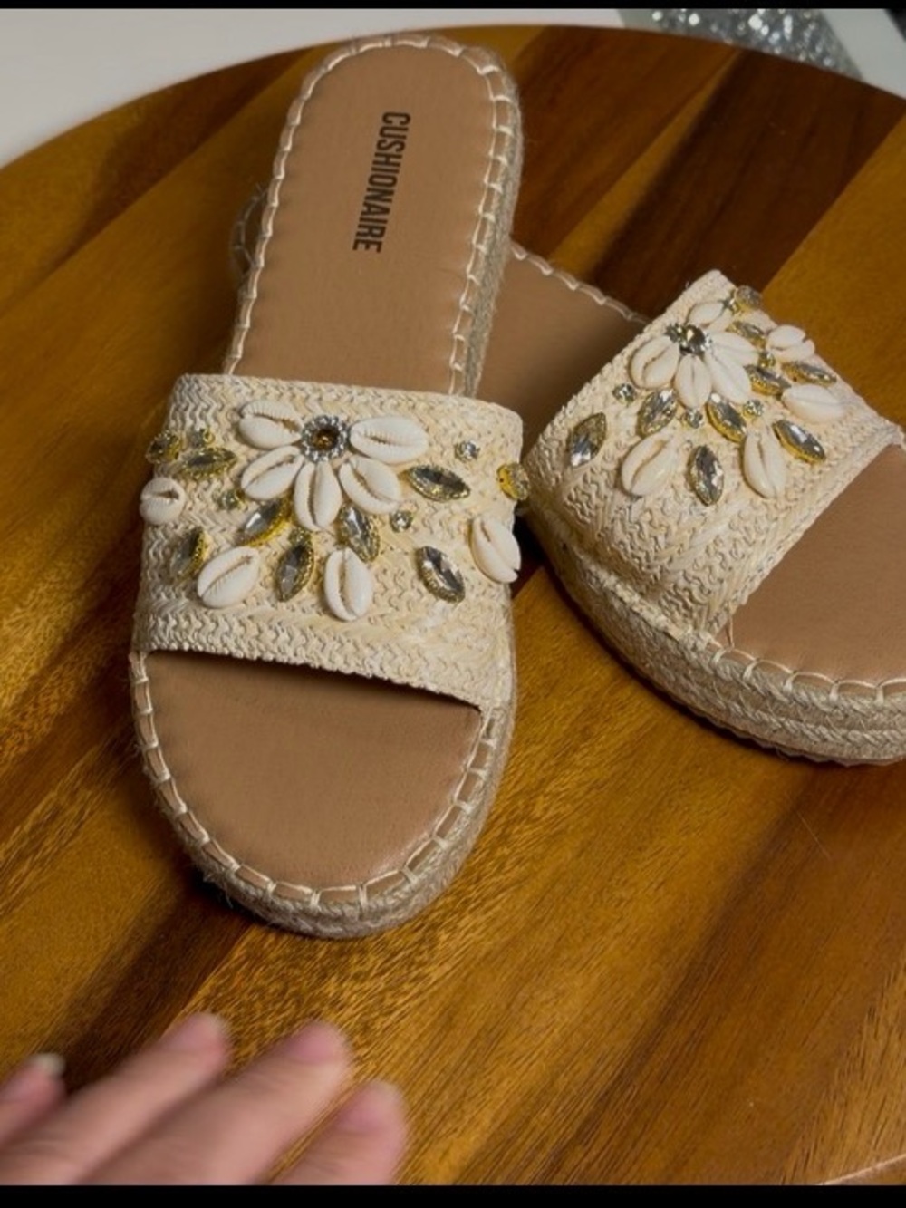 Cushionaire Cream Embellished Espadrille Slide Sandals